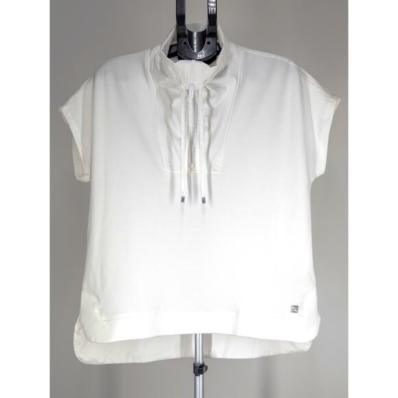 Calvin Klein White Half Zip Blouse Mock Neck Drawstring Top Size S - Picture 2 of 6